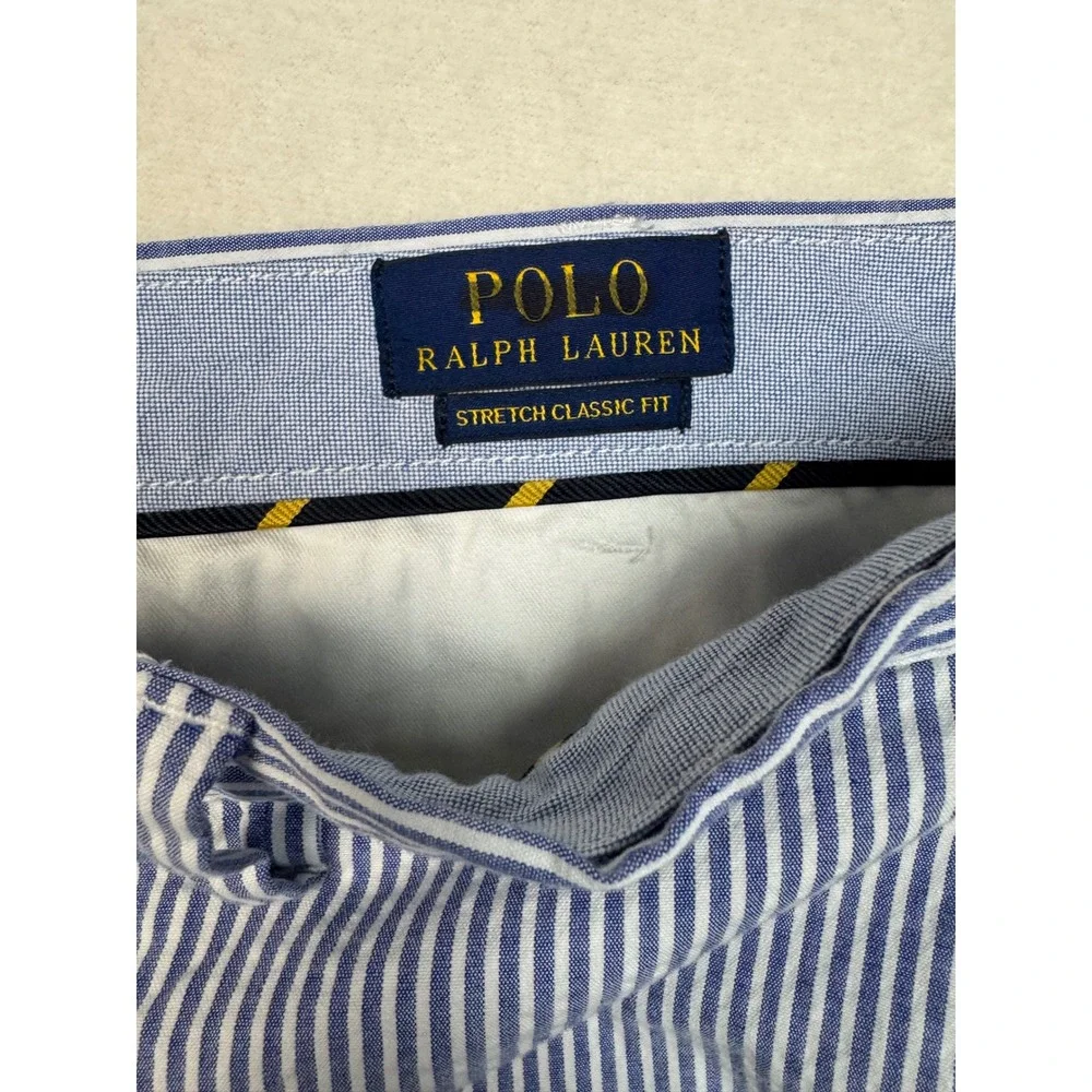Polo Ralph Lauren‎ Seersucker Shorts 38 Blue White Stripe Stretch Classic Fit